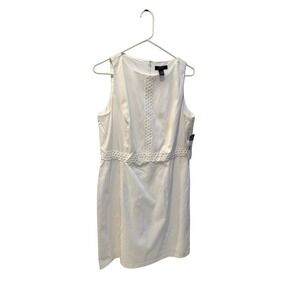 Chaps Womens White Eyelet Lace Sheath Dress Sleeveless Size 14 NWT